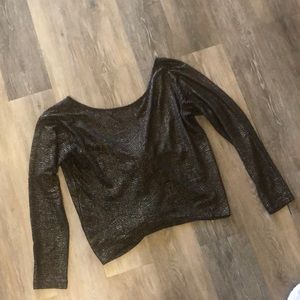 BCBG black and gold asymmetrical backless shirt
